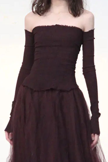 Marc Le Bihan 26916 Flat Shoulder Stretch Bottoming Tube Top T-Shirt French Handmade MLB-26916-JIUHONG Burgundy AUBERGINE